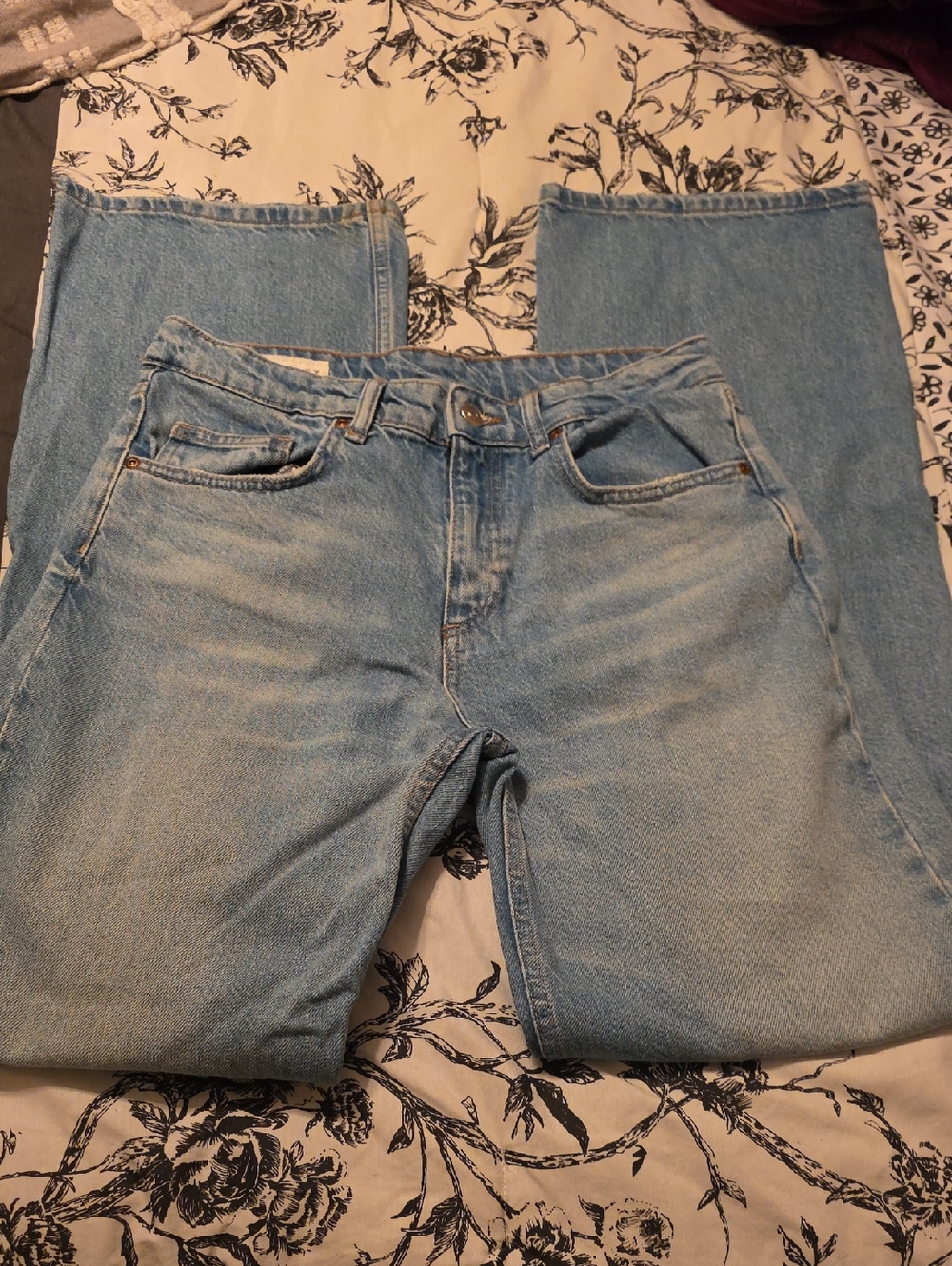Zara Women's Light Blue Straight Wide Leg Jeans Euc 33" Inseam